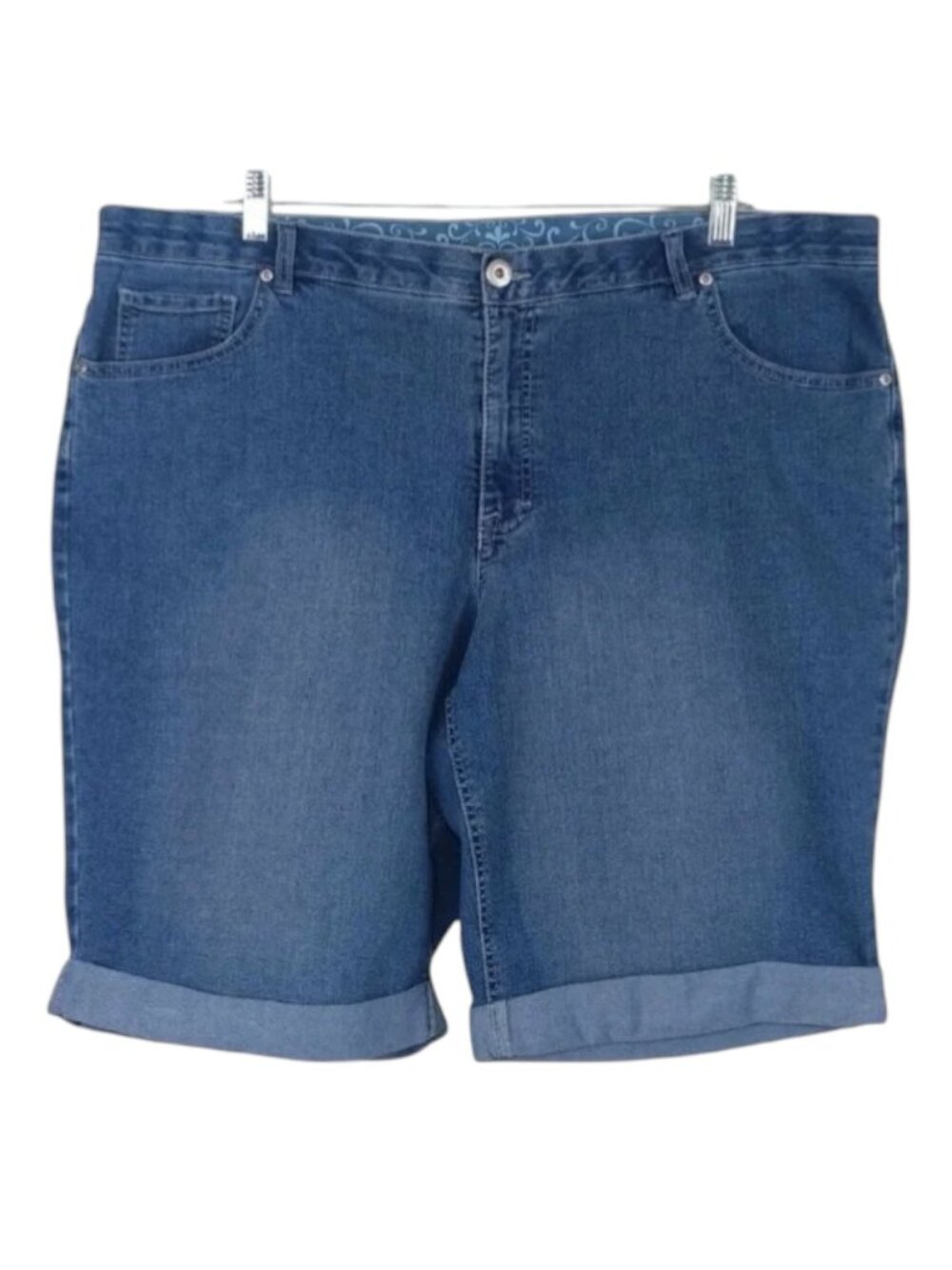 Faded Glory Medium/Light Wash Cuffed Denim/Jean Shorts Size 24W